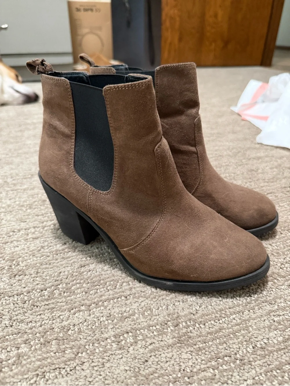 Forever 21 Brown Suede Chelsea Ankle Boots with Block Heel